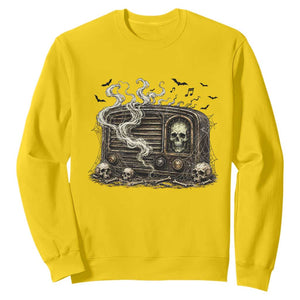 Haunted Radio Halloween Skull Ghost Sweatshirt Spooky Music Distressed Gothic Gift