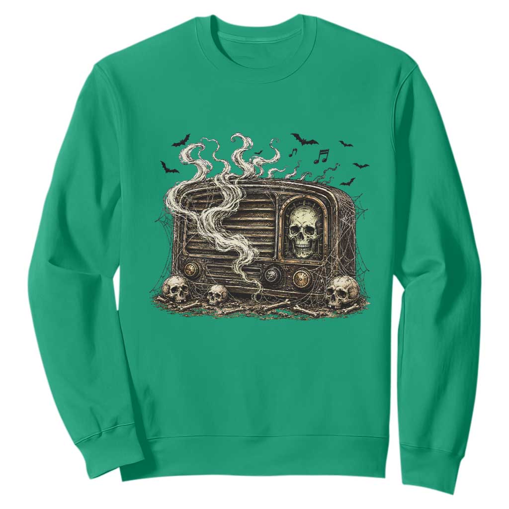Haunted Radio Halloween Skull Ghost Sweatshirt Spooky Music Distressed Gothic Gift