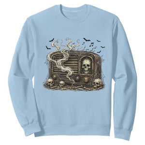 Haunted Radio Halloween Skull Ghost Sweatshirt Spooky Music Distressed Gothic Gift