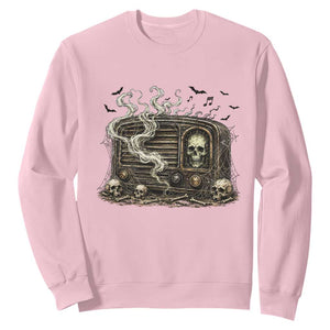Haunted Radio Halloween Skull Ghost Sweatshirt Spooky Music Distressed Gothic Gift