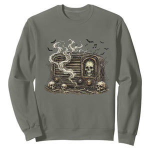 Haunted Radio Halloween Skull Ghost Sweatshirt Spooky Music Distressed Gothic Gift
