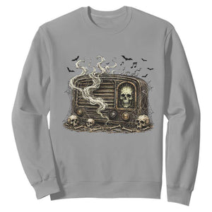 Haunted Radio Halloween Skull Ghost Sweatshirt Spooky Music Distressed Gothic Gift