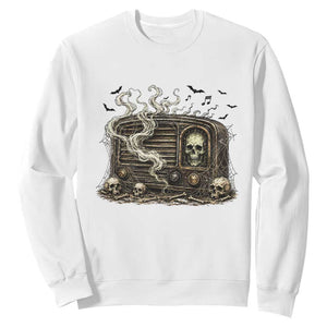 Haunted Radio Halloween Skull Ghost Sweatshirt Spooky Music Distressed Gothic Gift