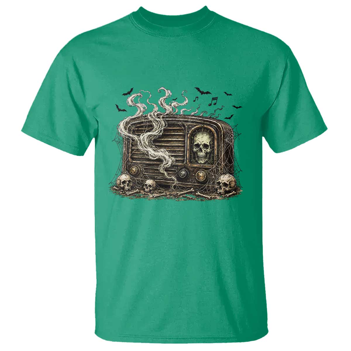 Haunted Radio Halloween Skull Ghost T Shirt Spooky Music Distressed Gothic Gift