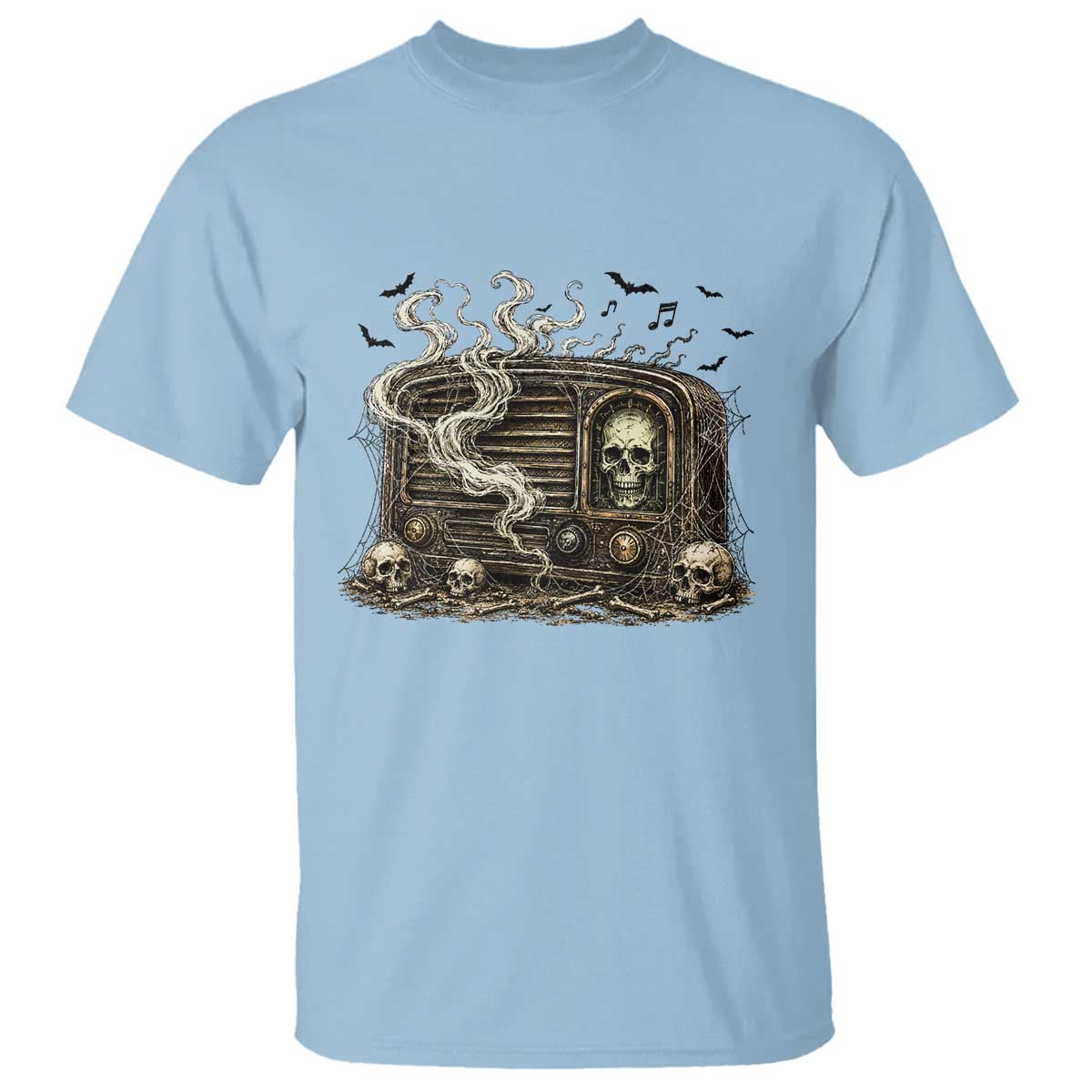 Haunted Radio Halloween Skull Ghost T Shirt Spooky Music Distressed Gothic Gift