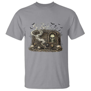 Haunted Radio Halloween Skull Ghost T Shirt Spooky Music Distressed Gothic Gift