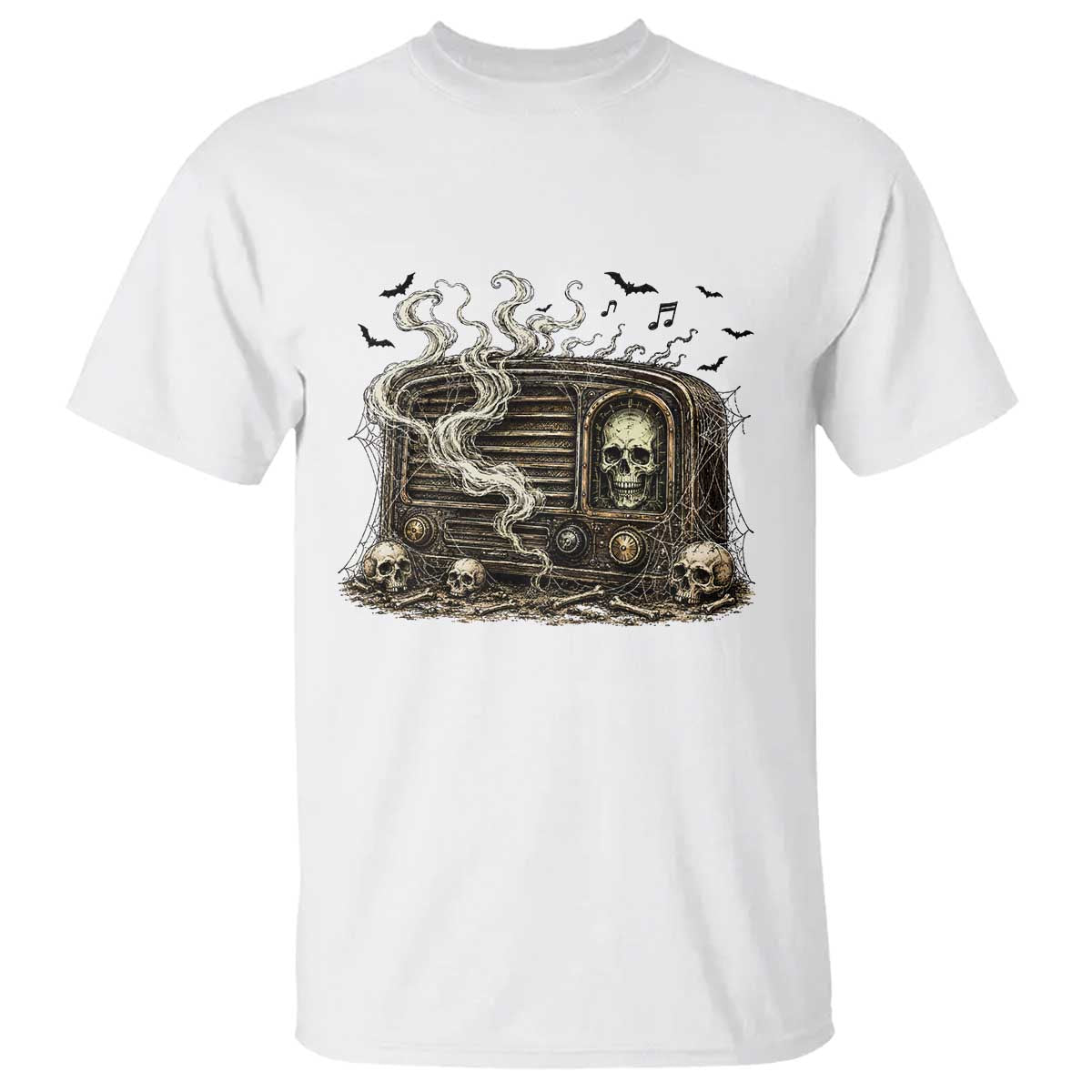 Haunted Radio Halloween Skull Ghost T Shirt Spooky Music Distressed Gothic Gift
