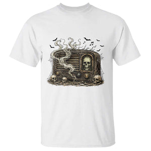 Haunted Radio Halloween Skull Ghost T Shirt Spooky Music Distressed Gothic Gift