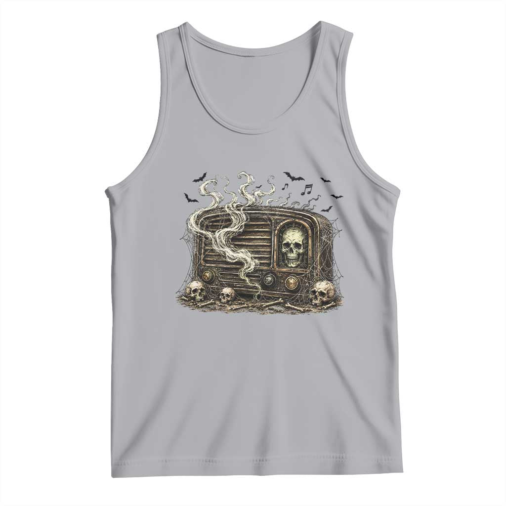 Haunted Radio Halloween Skull Ghost Tank Top Spooky Music Distressed Gothic Gift