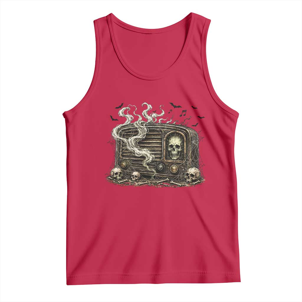 Haunted Radio Halloween Skull Ghost Tank Top Spooky Music Distressed Gothic Gift