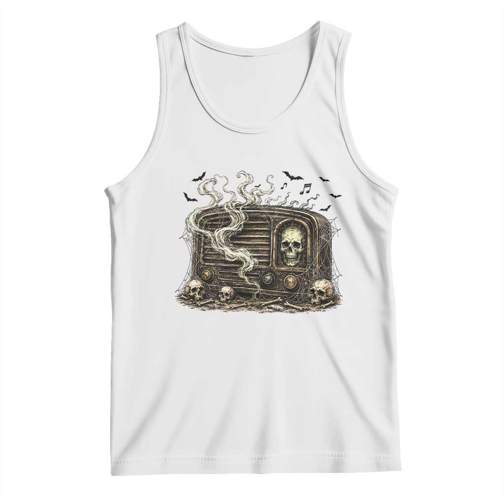 Haunted Radio Halloween Skull Ghost Tank Top Spooky Music Distressed Gothic Gift