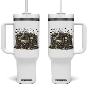 Haunted Radio Halloween Skull Ghost Tumbler With Handle Spooky Music Distressed Gothic Gift