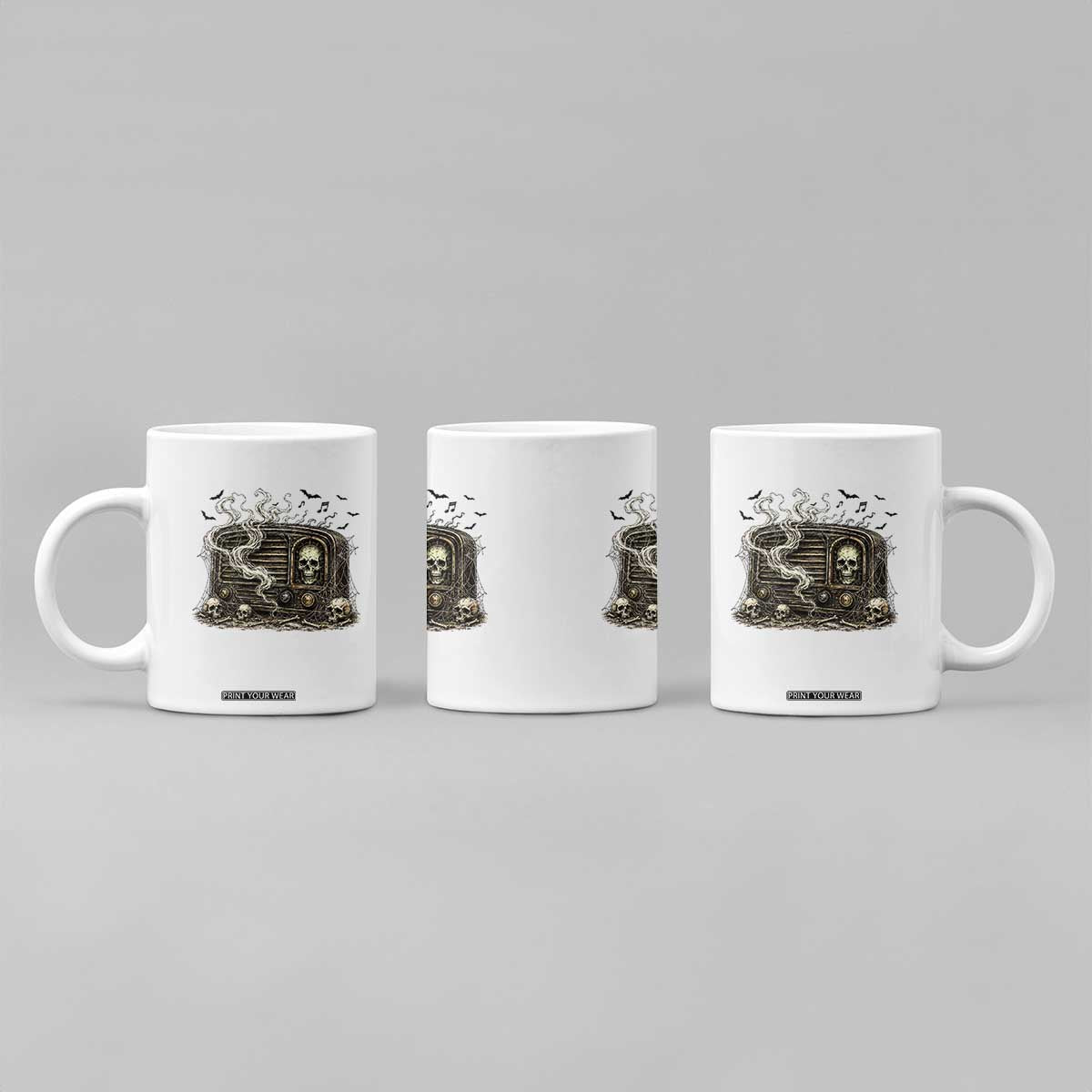 Haunted Radio Halloween Skull Ghost Coffee Mug Spooky Music Distressed Gothic Gift