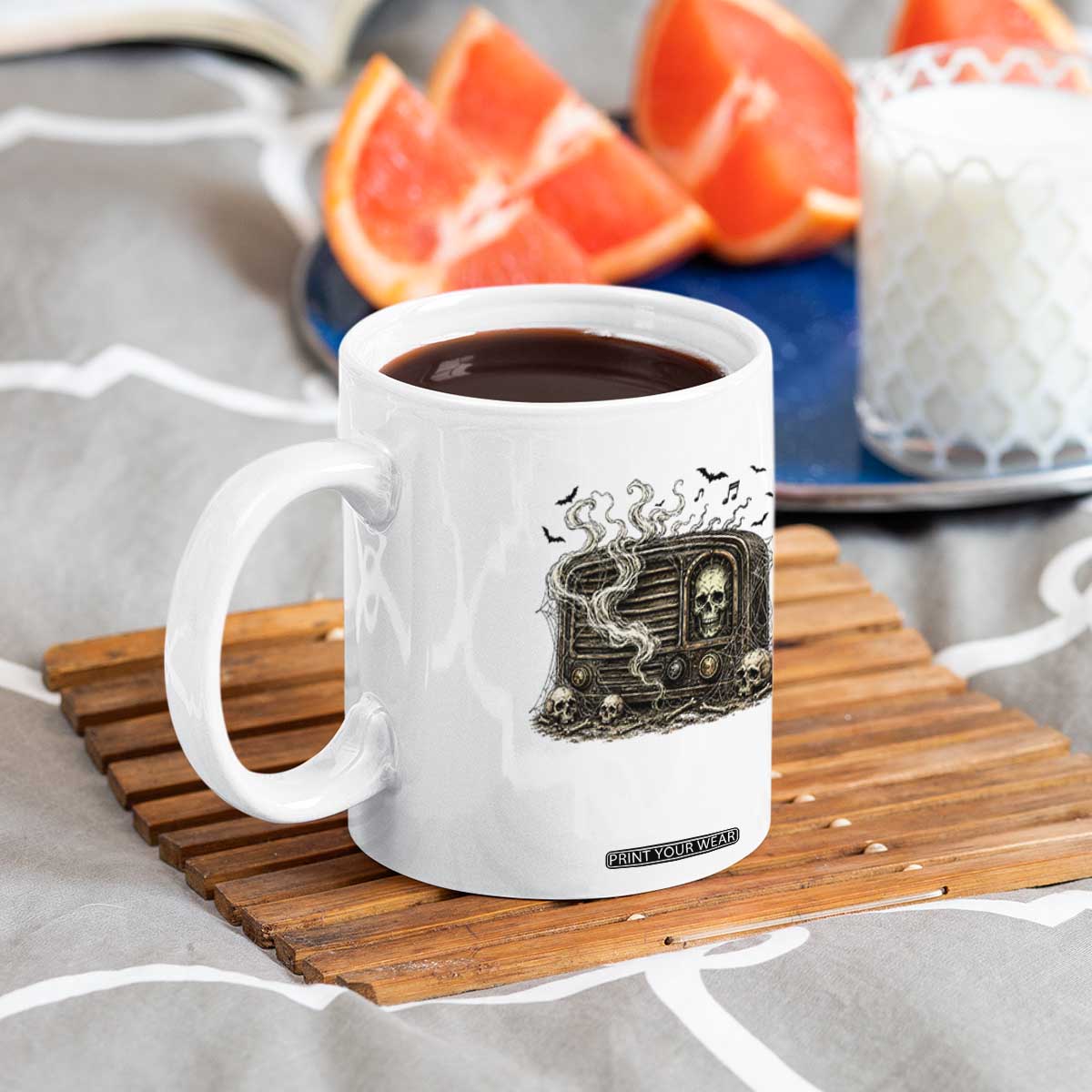 Haunted Radio Halloween Skull Ghost Coffee Mug Spooky Music Distressed Gothic Gift