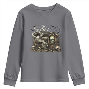 Haunted Radio Halloween Skull Ghost Youth Sweatshirt Spooky Music Distressed Gothic Gift