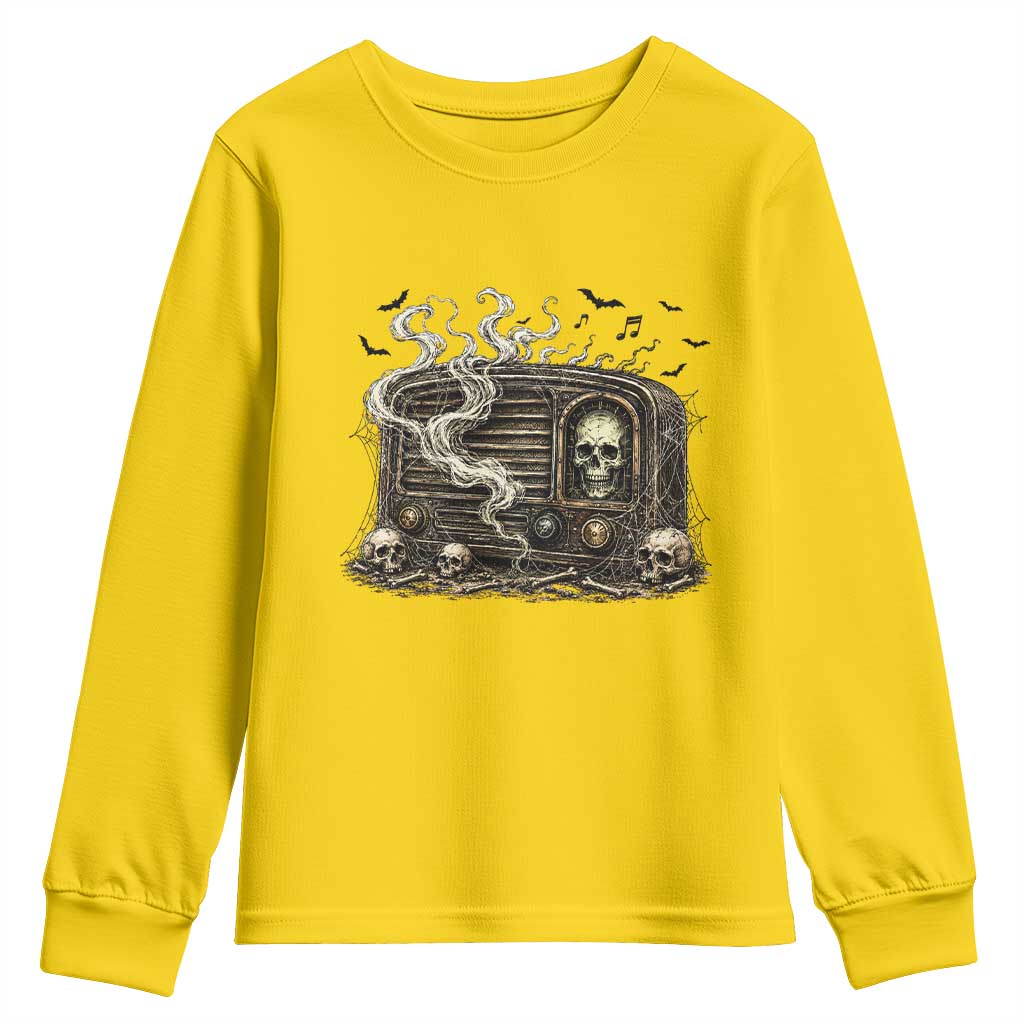 Haunted Radio Halloween Skull Ghost Youth Sweatshirt Spooky Music Distressed Gothic Gift