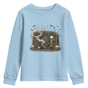 Haunted Radio Halloween Skull Ghost Youth Sweatshirt Spooky Music Distressed Gothic Gift