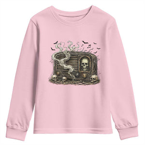Haunted Radio Halloween Skull Ghost Youth Sweatshirt Spooky Music Distressed Gothic Gift
