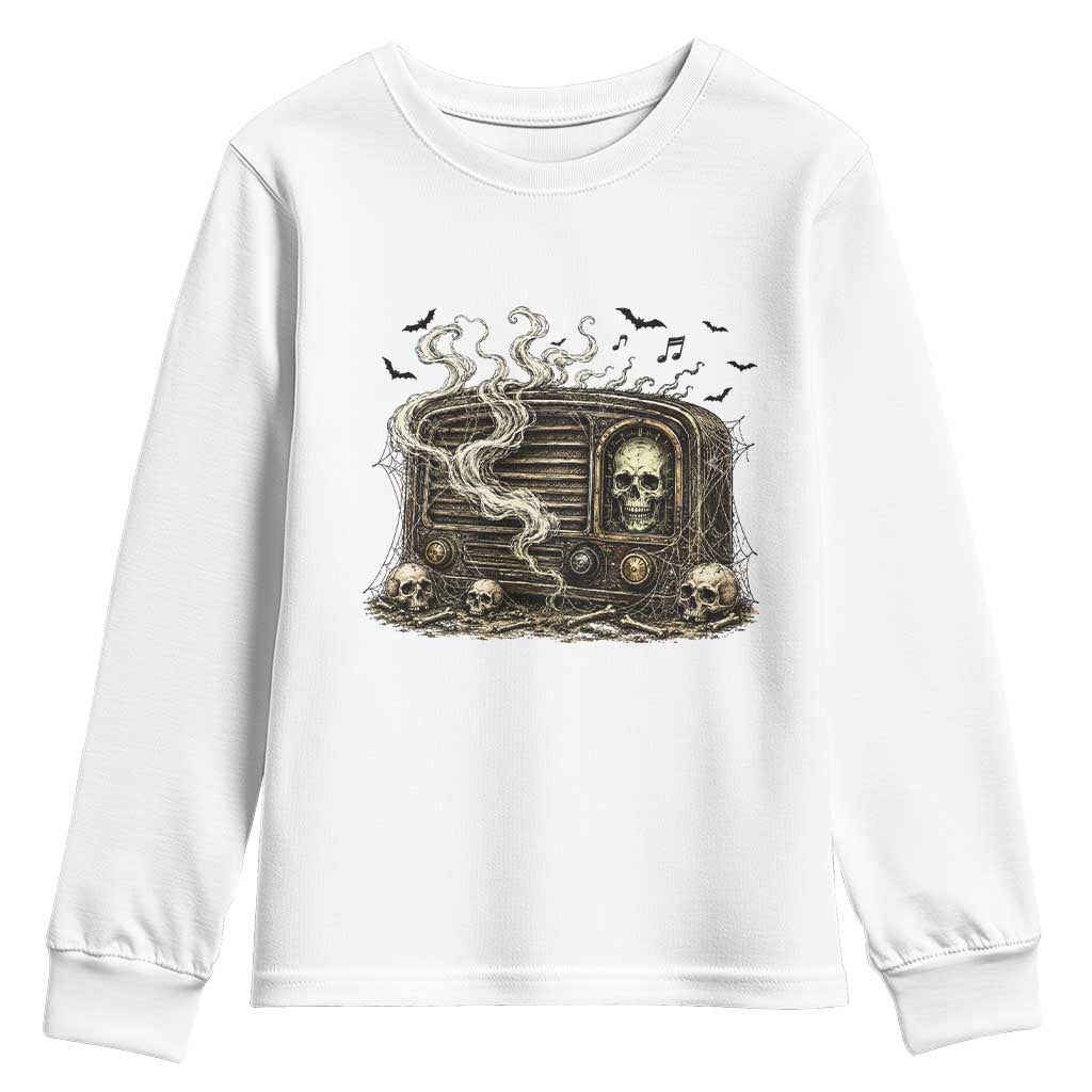 Haunted Radio Halloween Skull Ghost Youth Sweatshirt Spooky Music Distressed Gothic Gift