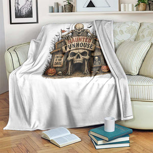 Haunted Funhouse Skeleton Halloween Throw Blanket Enter If You Dare Spooky Carnival Gift