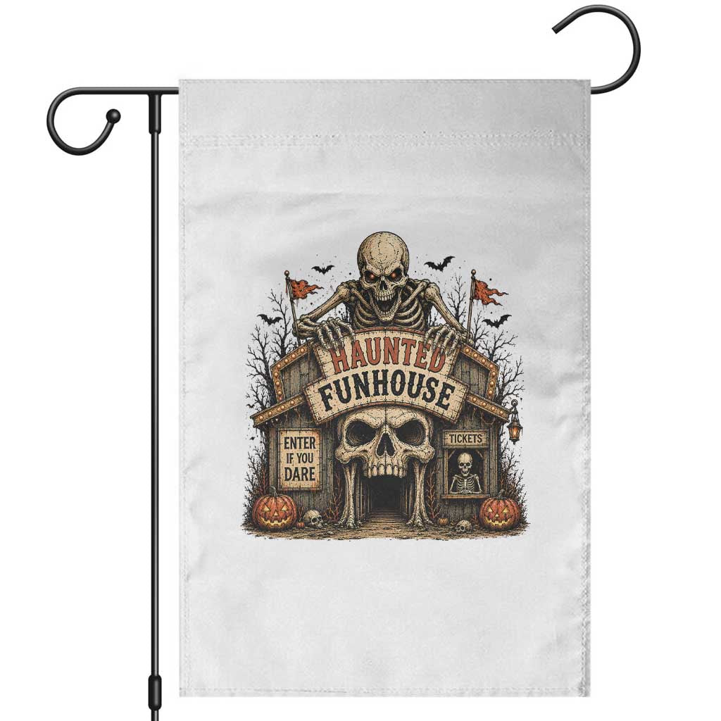 Haunted Funhouse Skeleton Halloween Garden Flag Enter If You Dare Spooky Carnival Gift