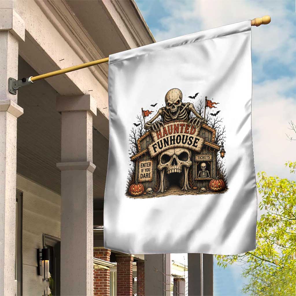 Haunted Funhouse Skeleton Halloween Garden Flag Enter If You Dare Spooky Carnival Gift