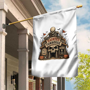 Haunted Funhouse Skeleton Halloween Garden Flag Enter If You Dare Spooky Carnival Gift