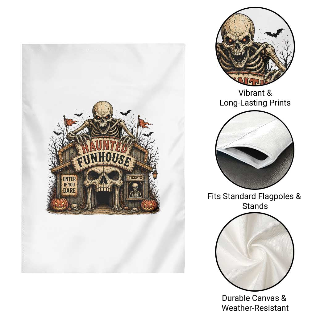 Haunted Funhouse Skeleton Halloween Garden Flag Enter If You Dare Spooky Carnival Gift
