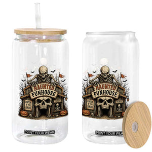 Haunted Funhouse Skeleton Halloween Glass Can Enter If You Dare Spooky Carnival Gift