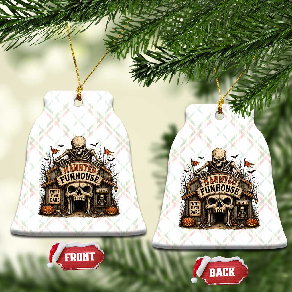 Haunted Funhouse Skeleton Halloween Ceramic Ornament Enter If You Dare Spooky Carnival Gift