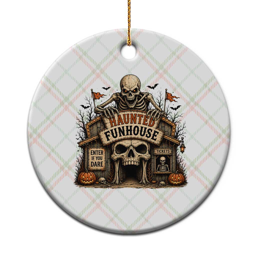 Haunted Funhouse Skeleton Halloween Ceramic Ornament Enter If You Dare Spooky Carnival Gift