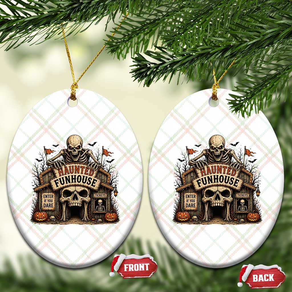 Haunted Funhouse Skeleton Halloween Ceramic Ornament Enter If You Dare Spooky Carnival Gift