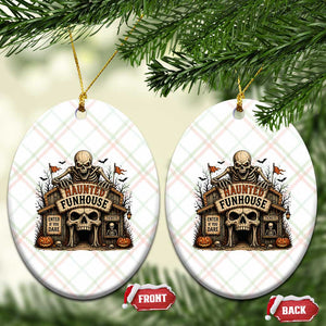 Haunted Funhouse Skeleton Halloween Ceramic Ornament Enter If You Dare Spooky Carnival Gift