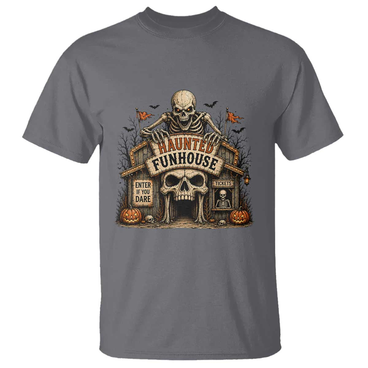 Haunted Funhouse Skeleton Halloween T Shirt Enter If You Dare Spooky Carnival Gift
