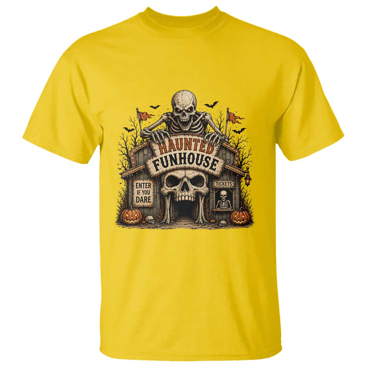 Haunted Funhouse Skeleton Halloween T Shirt Enter If You Dare Spooky Carnival Gift