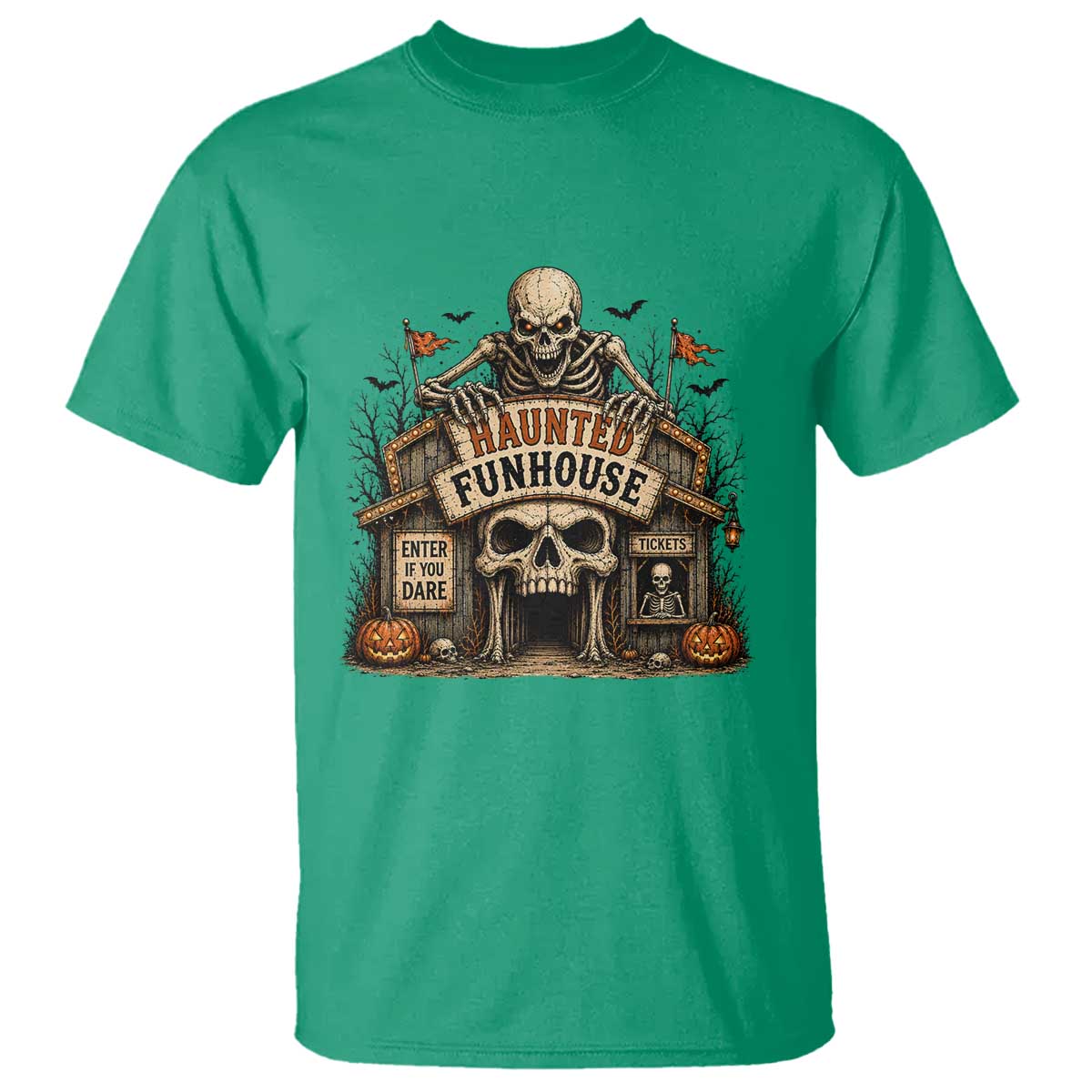 Haunted Funhouse Skeleton Halloween T Shirt Enter If You Dare Spooky Carnival Gift