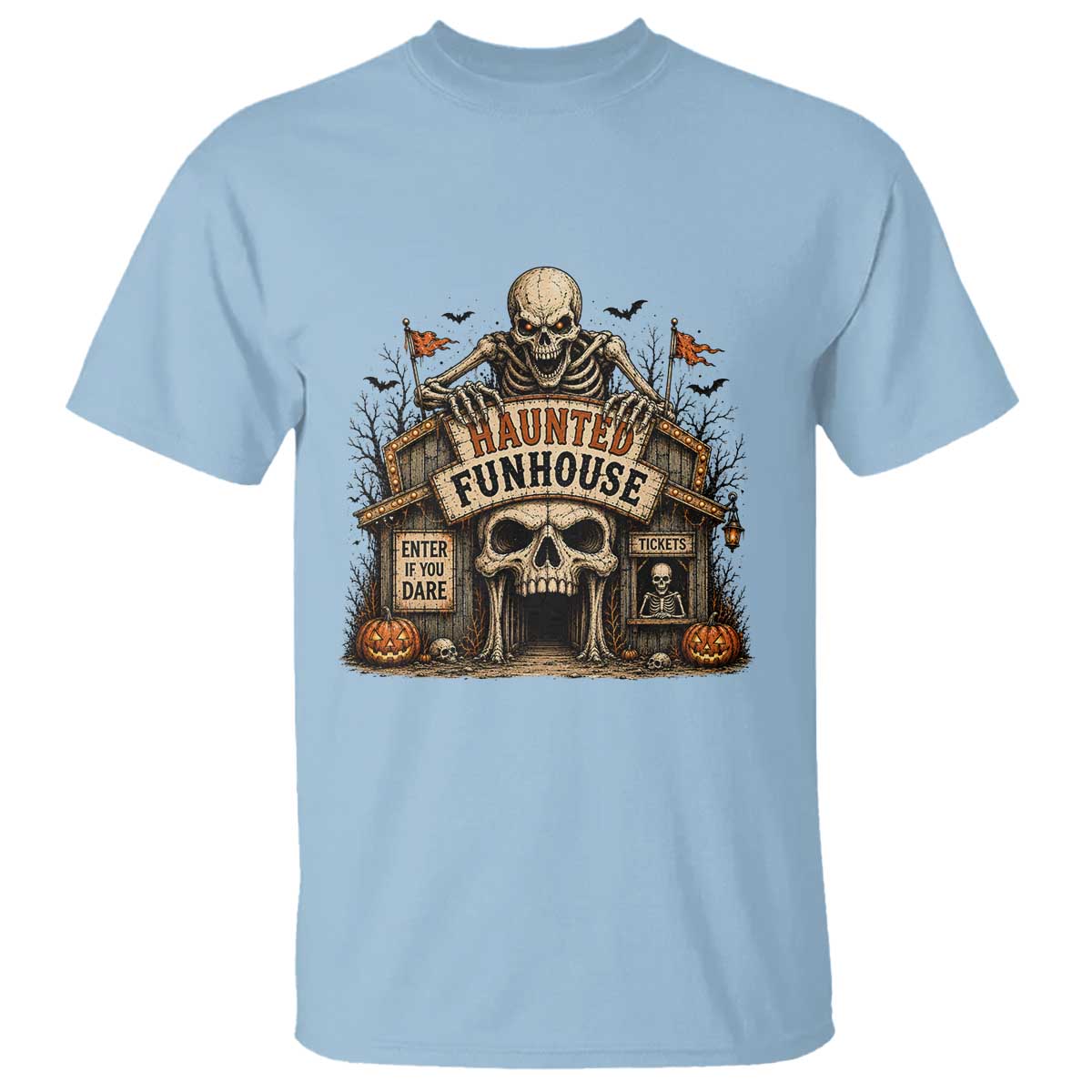 Haunted Funhouse Skeleton Halloween T Shirt Enter If You Dare Spooky Carnival Gift