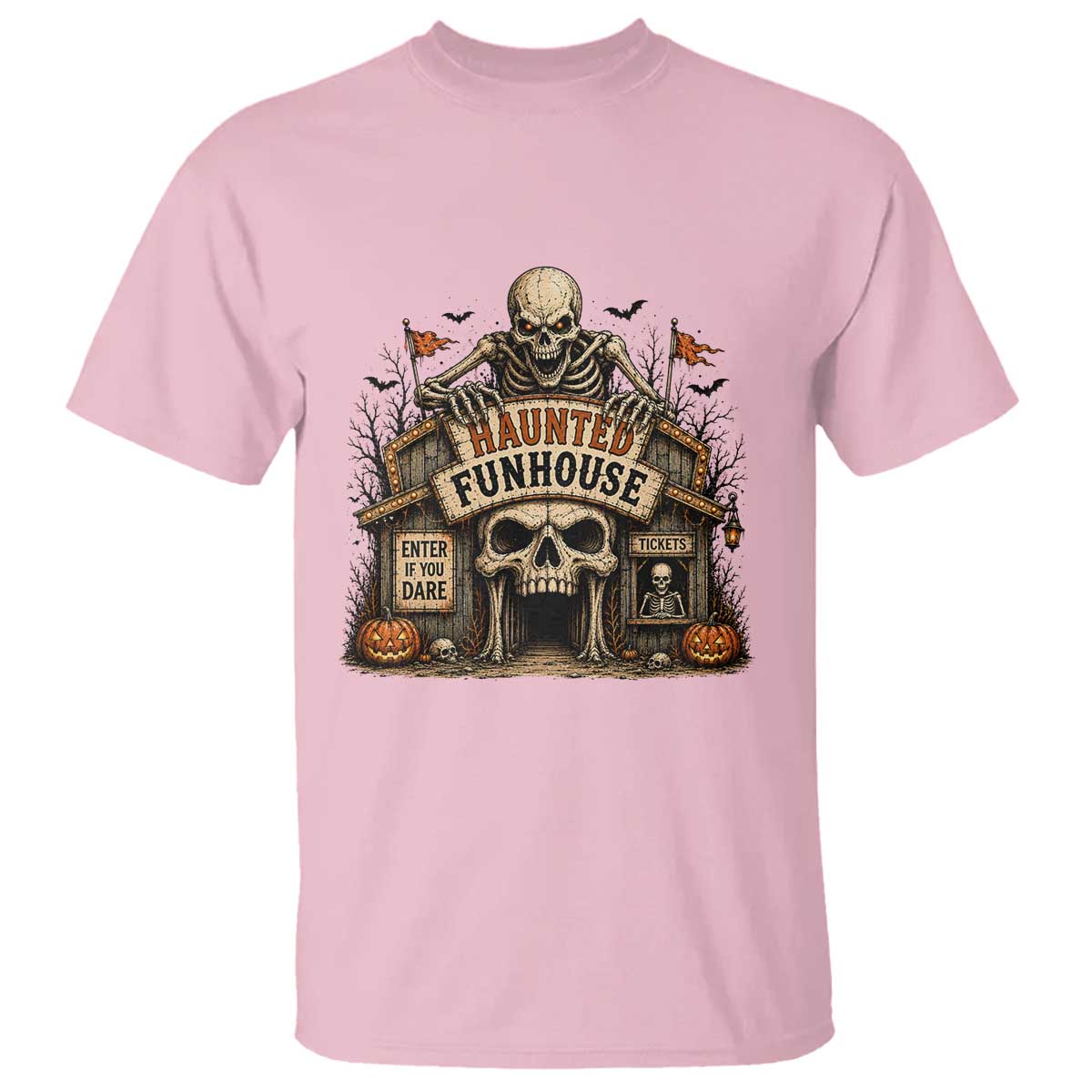 Haunted Funhouse Skeleton Halloween T Shirt Enter If You Dare Spooky Carnival Gift