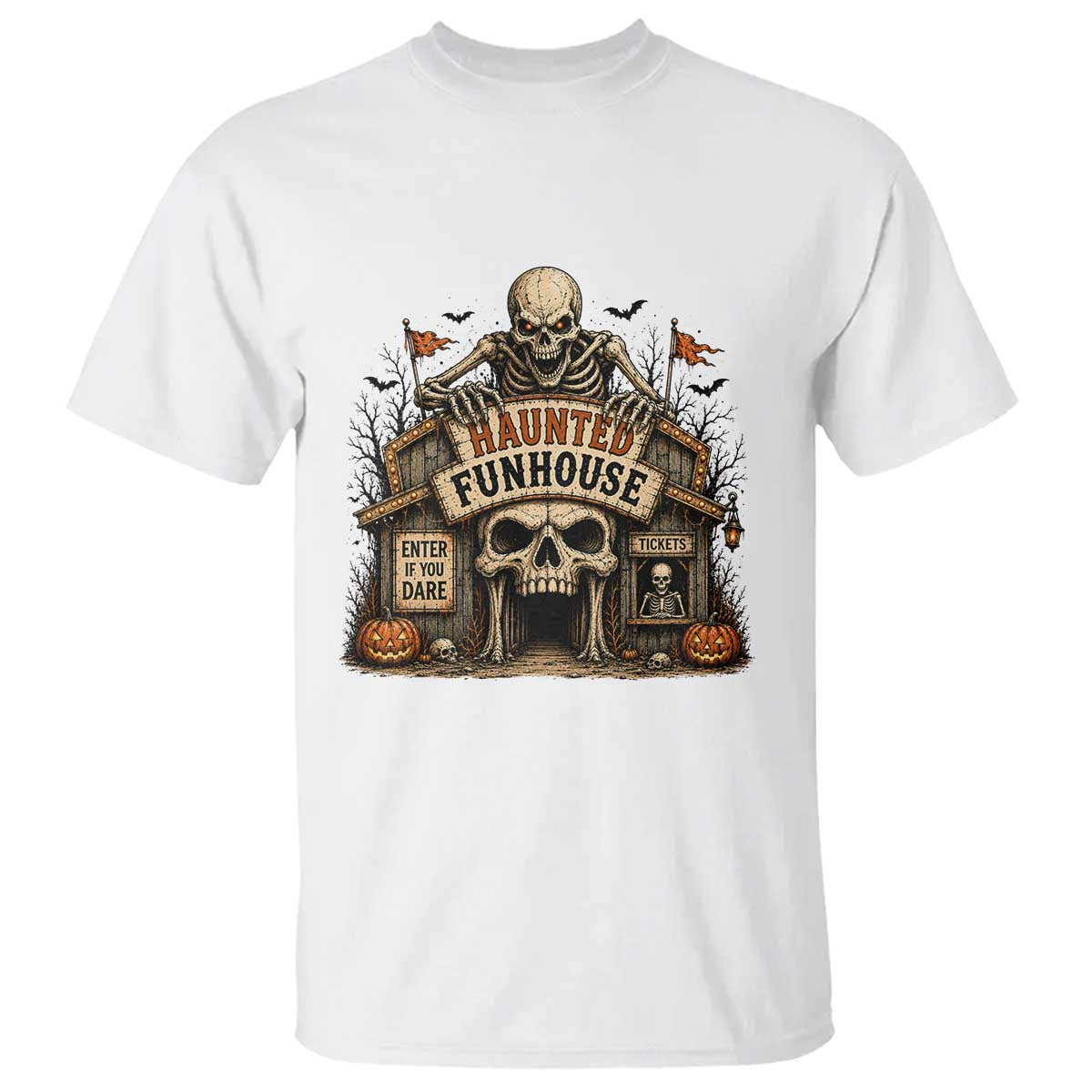 Haunted Funhouse Skeleton Halloween T Shirt Enter If You Dare Spooky Carnival Gift