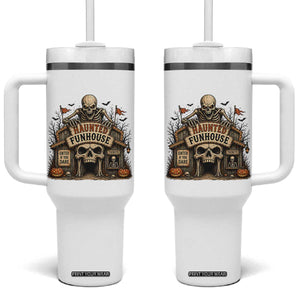Haunted Funhouse Skeleton Halloween Tumbler With Handle Enter If You Dare Spooky Carnival Gift