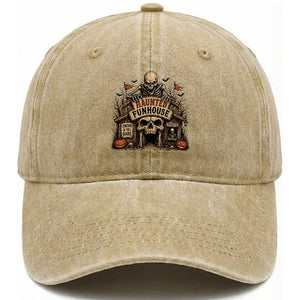 Haunted Funhouse Skeleton Halloween Washed Cotton Baseball Cap Enter If You Dare Spooky Carnival Gift