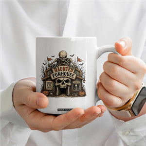 Haunted Funhouse Skeleton Halloween Coffee Mug Enter If You Dare Spooky Carnival Gift