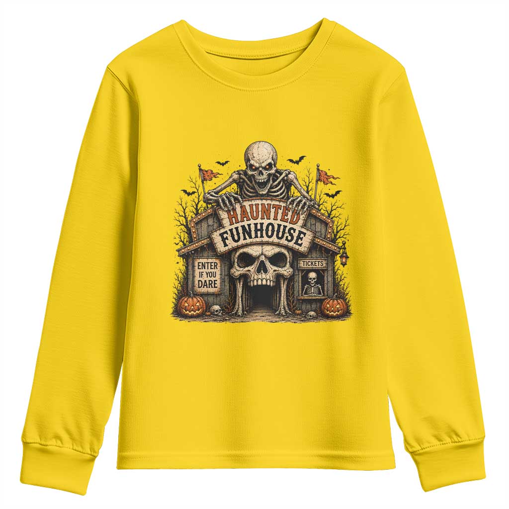 Haunted Funhouse Skeleton Halloween Youth Sweatshirt Enter If You Dare Spooky Carnival Gift