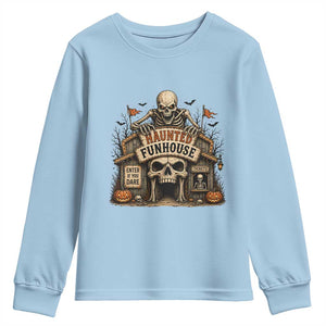 Haunted Funhouse Skeleton Halloween Youth Sweatshirt Enter If You Dare Spooky Carnival Gift