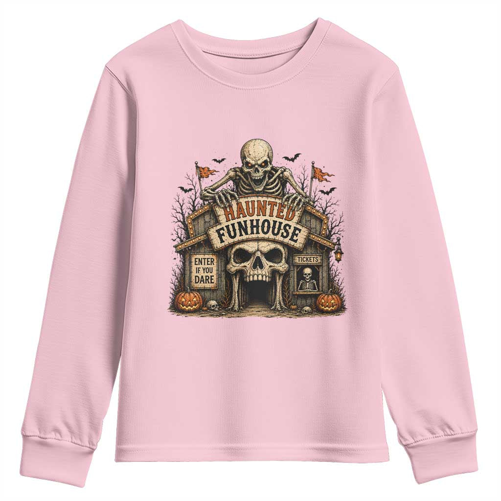 Haunted Funhouse Skeleton Halloween Youth Sweatshirt Enter If You Dare Spooky Carnival Gift