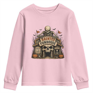 Haunted Funhouse Skeleton Halloween Youth Sweatshirt Enter If You Dare Spooky Carnival Gift