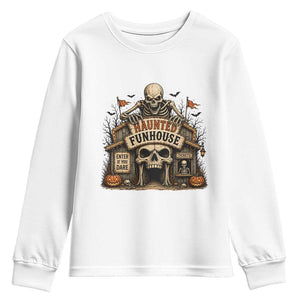 Haunted Funhouse Skeleton Halloween Youth Sweatshirt Enter If You Dare Spooky Carnival Gift