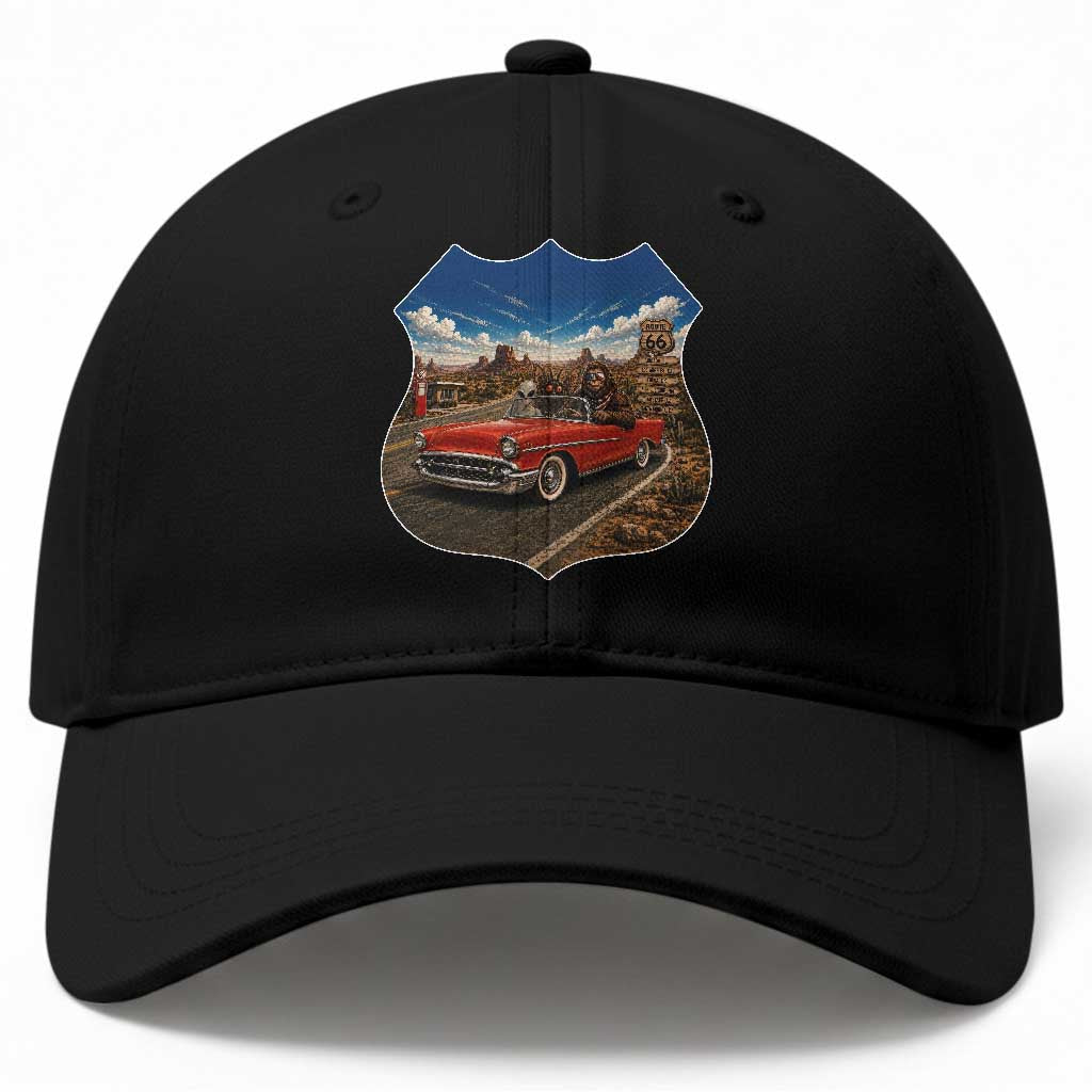 Funny Route Highway 66 Cryptid Bigfoot Mothman Alien Baseball Cap Sci Fi Road Trip Mystery Travel Gift