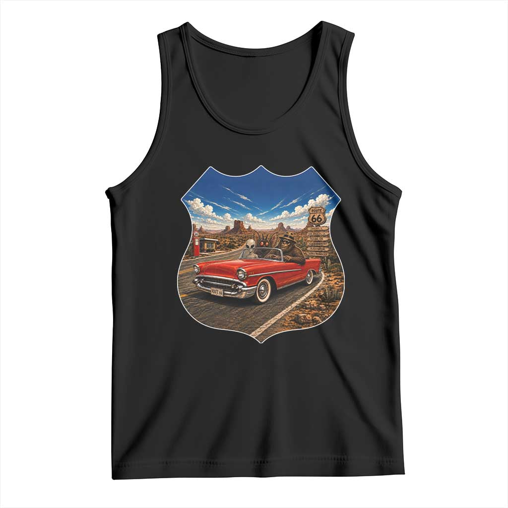 Funny Route Highway 66 Cryptid Bigfoot Mothman Alien Tank Top Sci Fi Road Trip Mystery Travel Gift