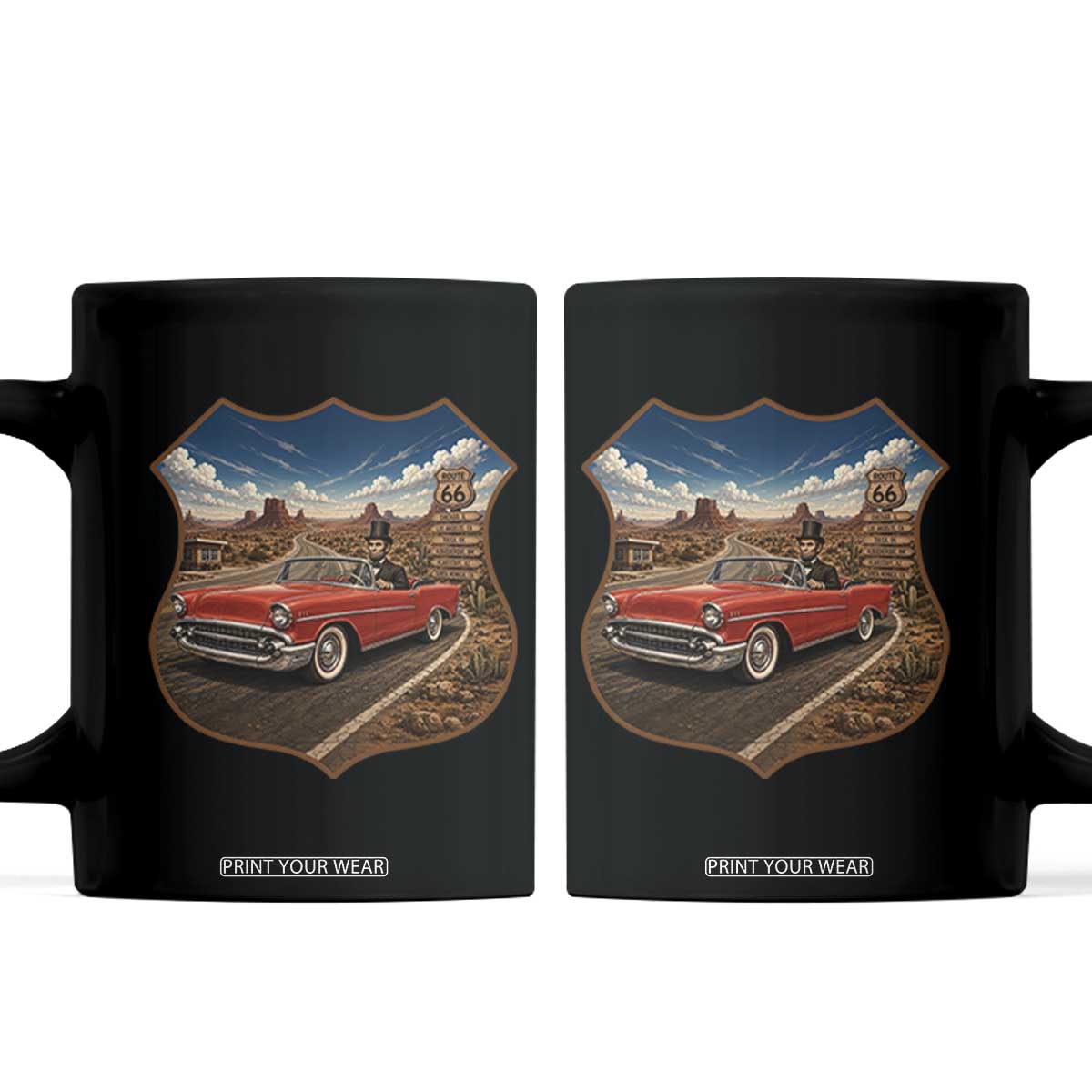 Funny Abraham Lincoln Route Highway 66 Coffee Mug Historical Parody Patriotic Road Trip